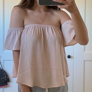 American Eagle Baby Pink Silky Off Shoulder Top